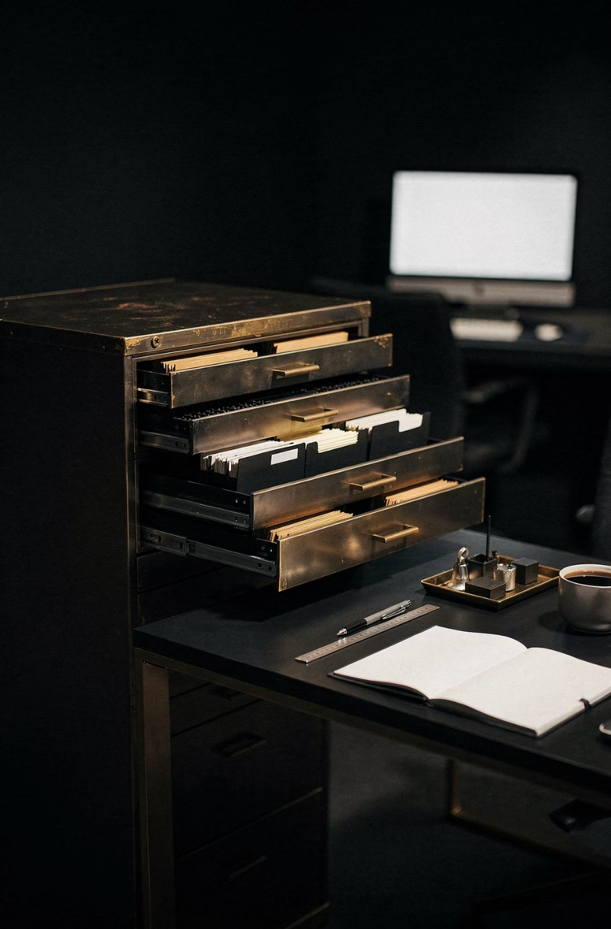 Precision tools arranged in order on a dark workbench, representing the Git installer setup steps