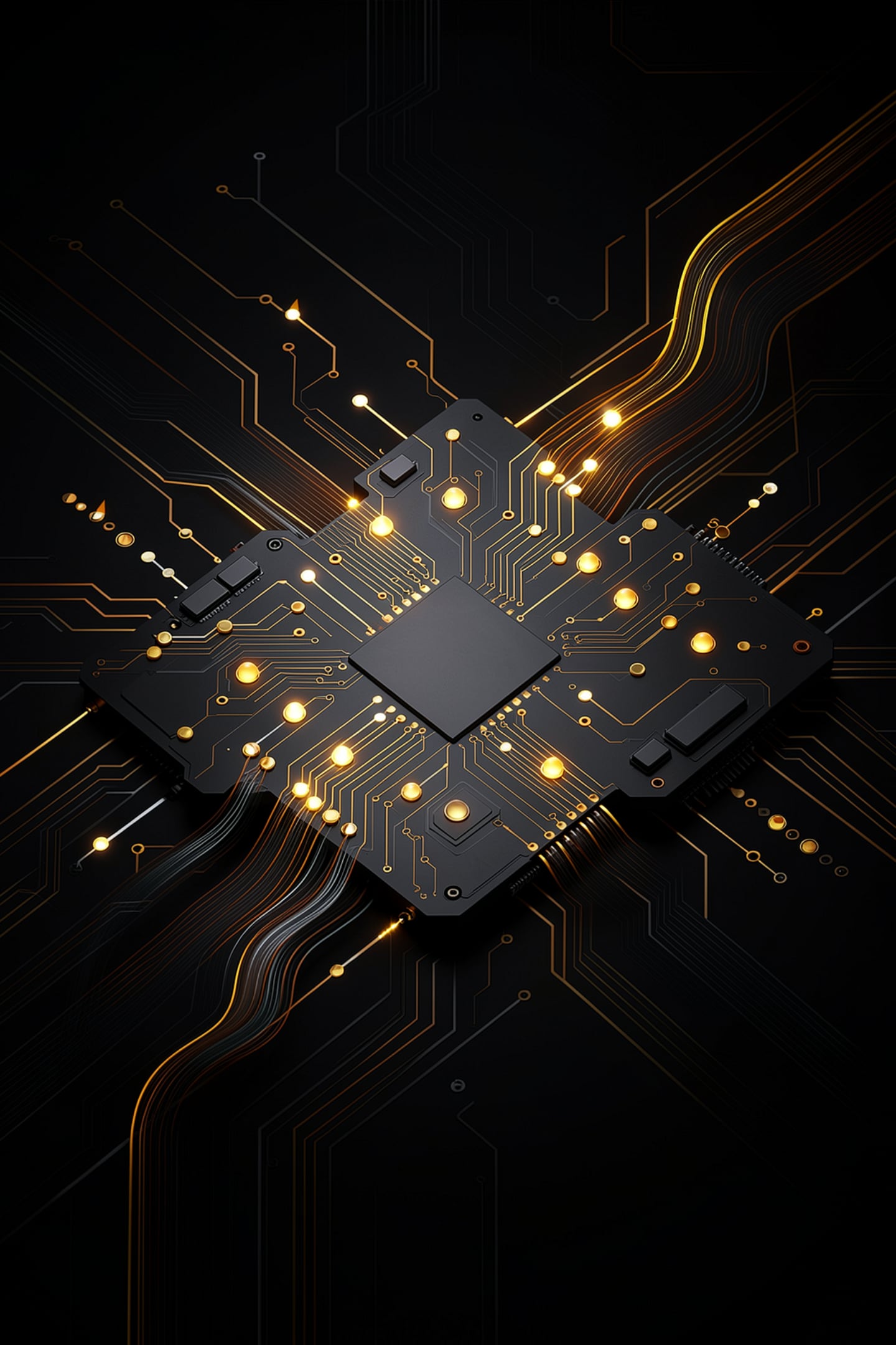 Black and gold circuit board representing the AI systems an AI consultant installs in a small business