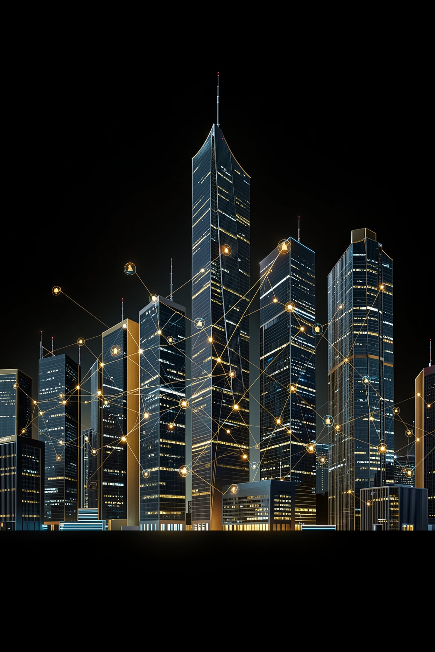 Calgary towers at night linked by a gold AI network, representing the best AI consultants Calgary offers