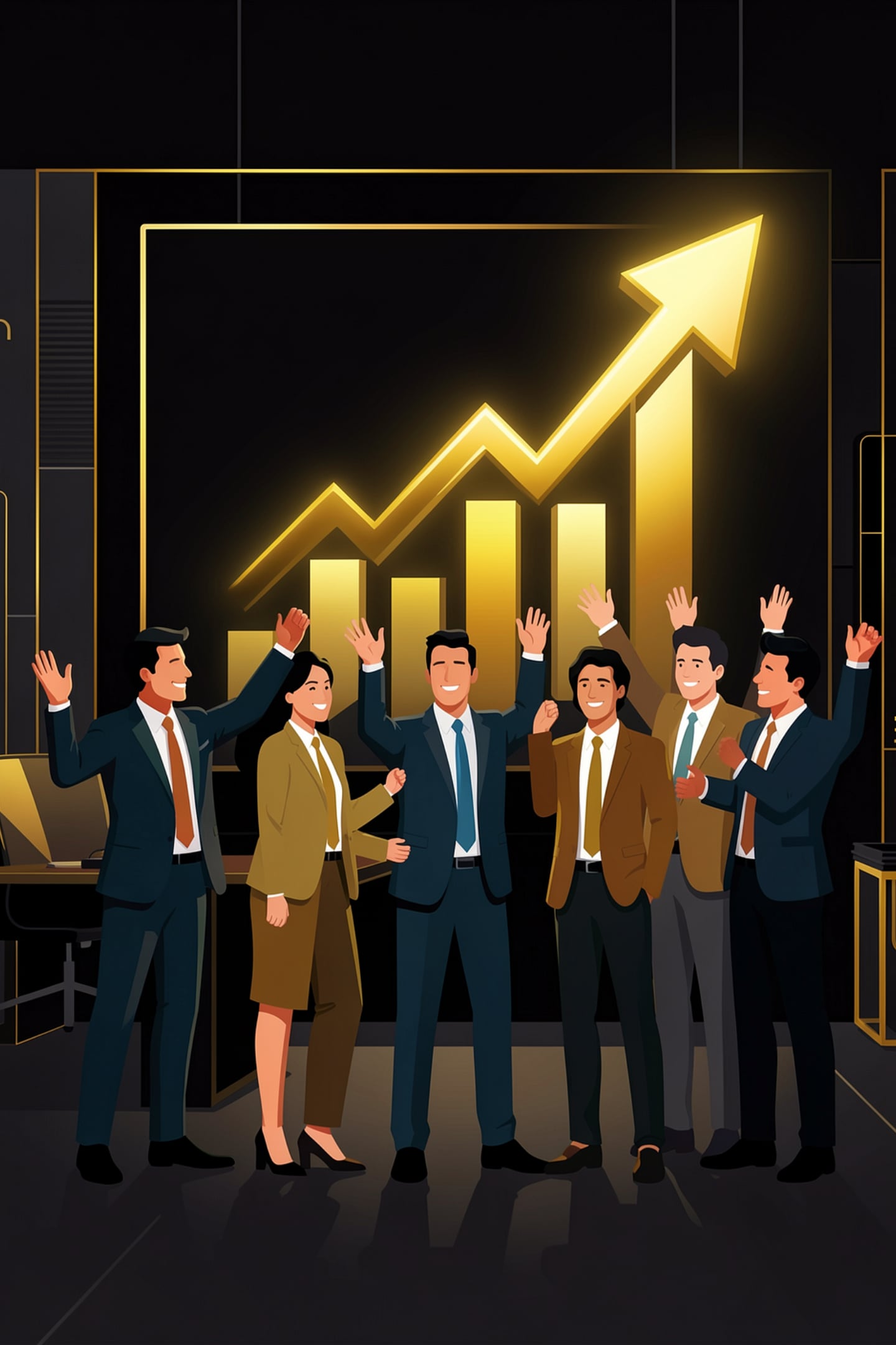 Sales team celebrating growth results after AI training for staff