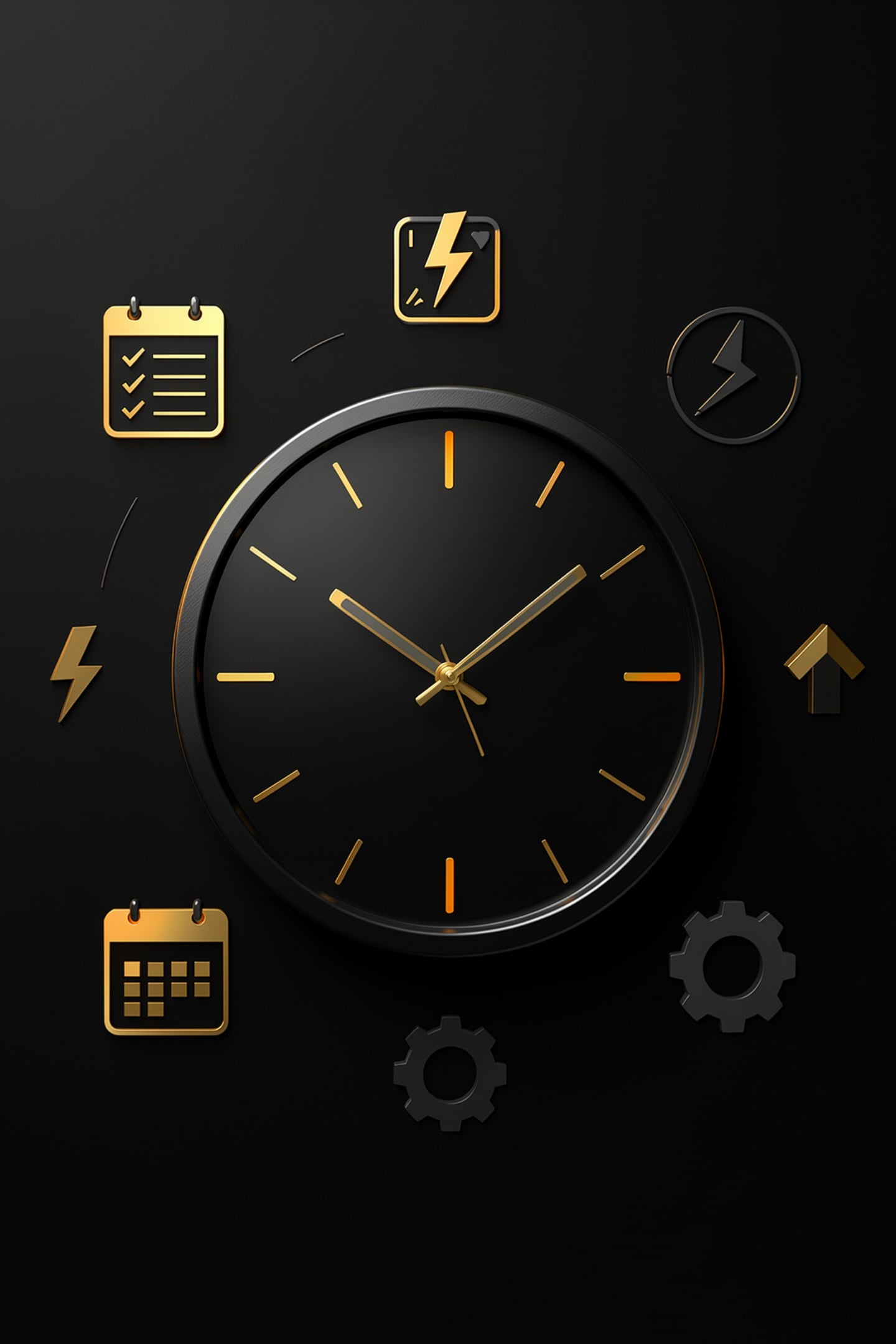 Clock surrounded by scheduling and automation icons representing 24/7 AI receptionist call answering and appointment booking