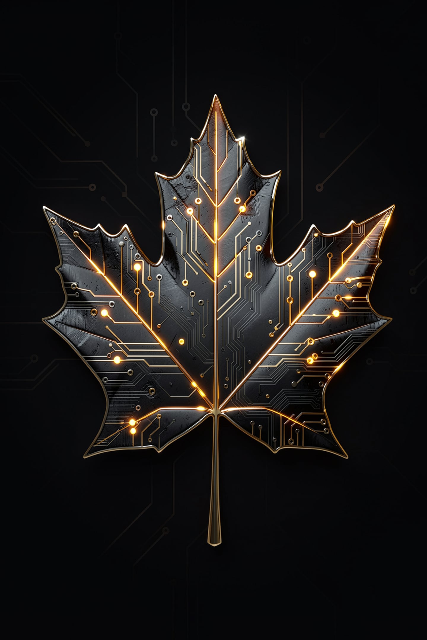 Circuit board maple leaf representing Canadian AI sales training grants for Alberta businesses