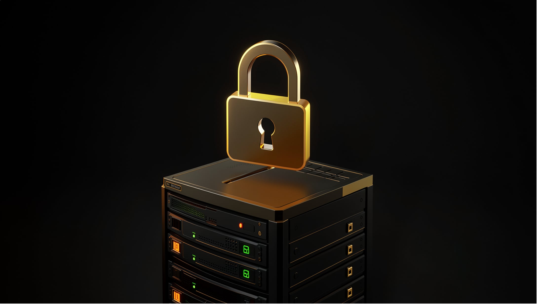 Gold padlock on a secure server representing PIPEDA data privacy for small business AI tools
