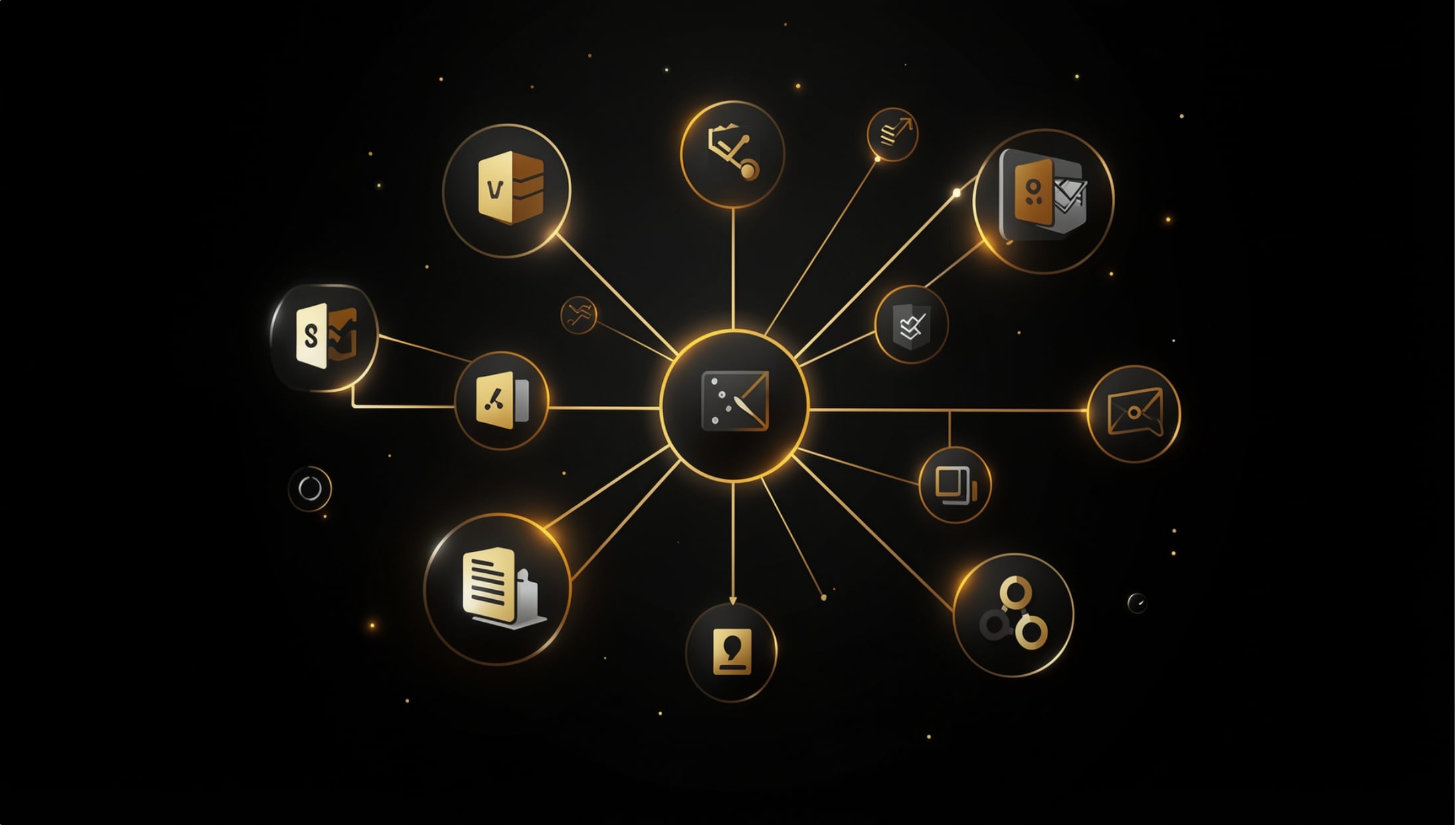 AI connectors linking email, calendar, CRM and business apps into one command center hub