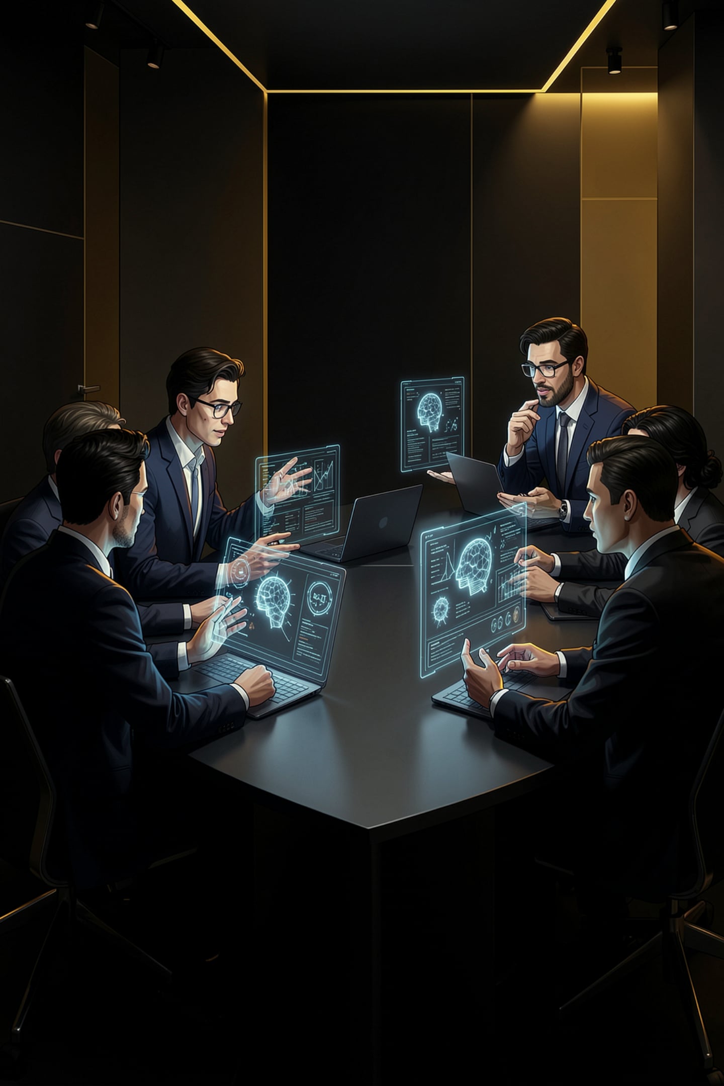 Business team reviewing AI outputs together in a company AI training workshop