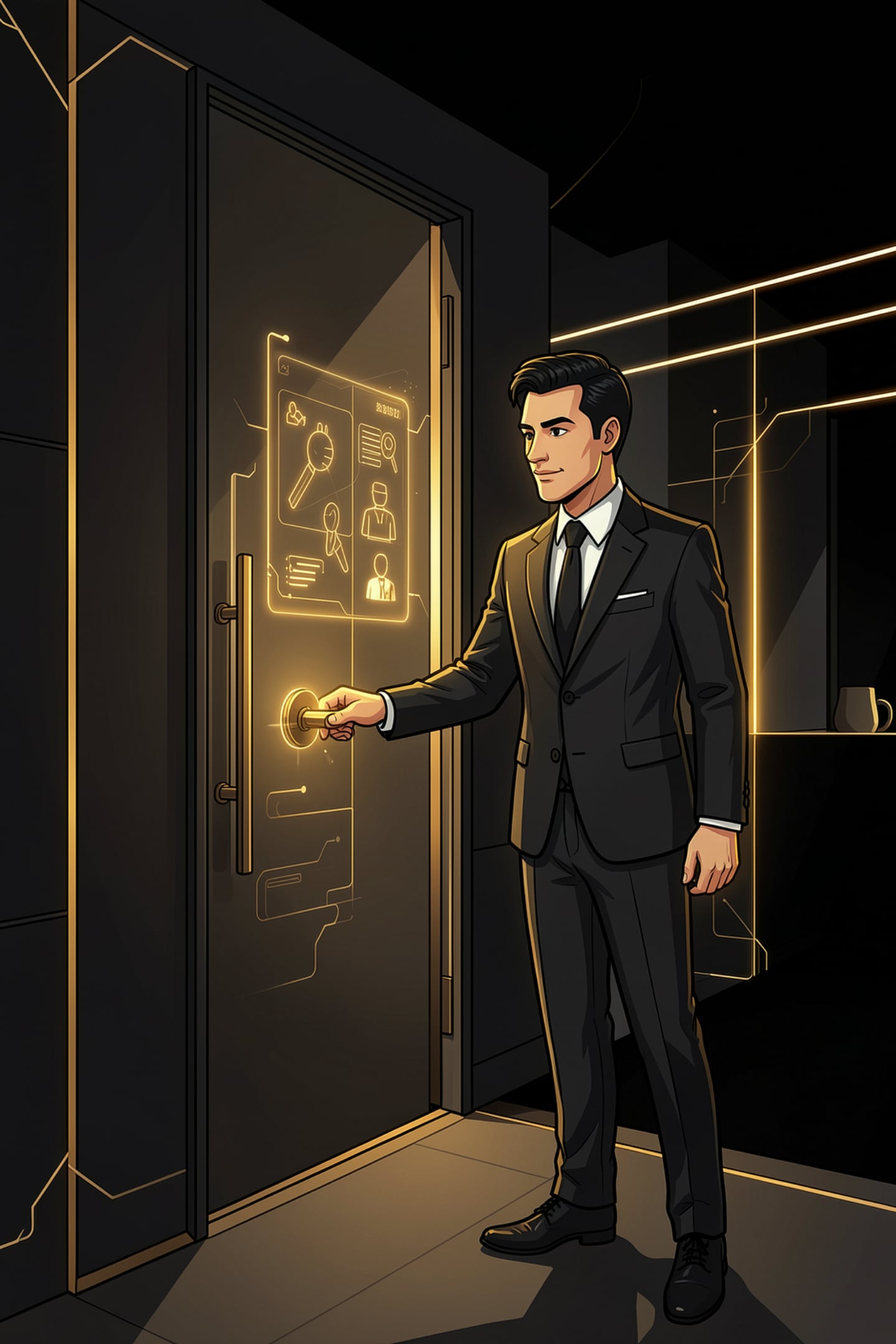 Business owner opening his front door powered by a customer-facing AI system