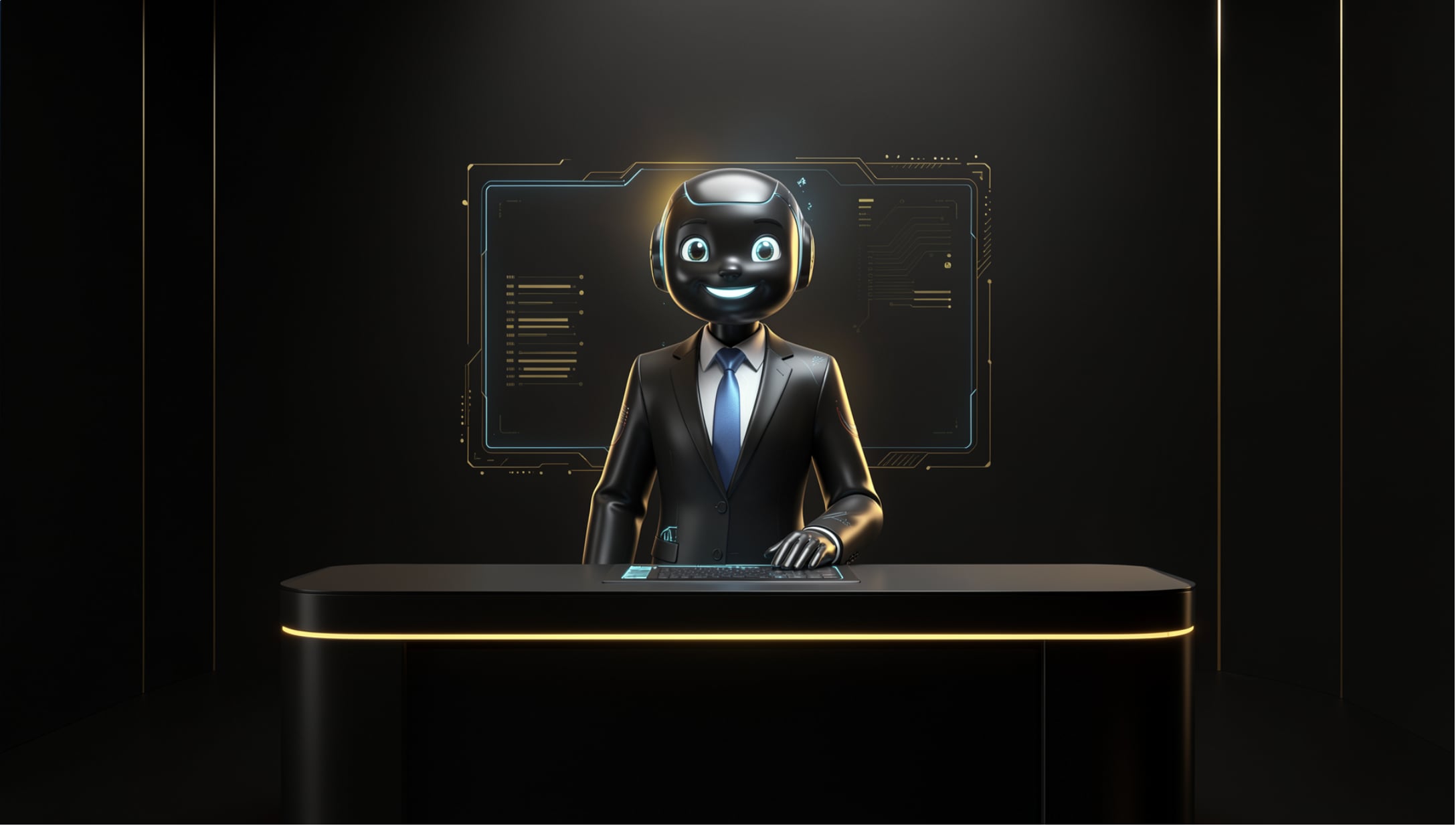 Friendly AI receptionist at a front desk answering customer calls and booking appointments 24 7