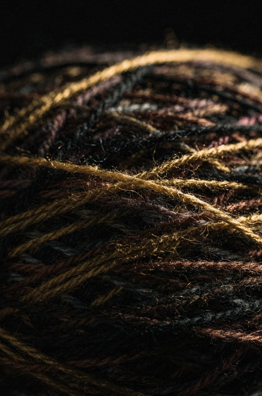 A tangled ball of dark and gold thread, representing scattered business information