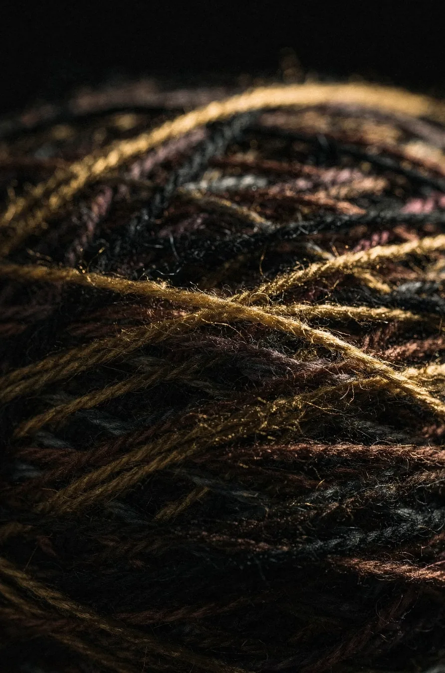 A tangled ball of dark and gold thread, representing scattered business information